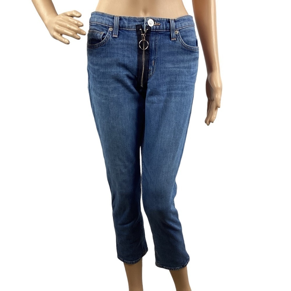Hudson Riley Crop Straight Jeans Size 26 Blue Medium Wash Exposed Zipper